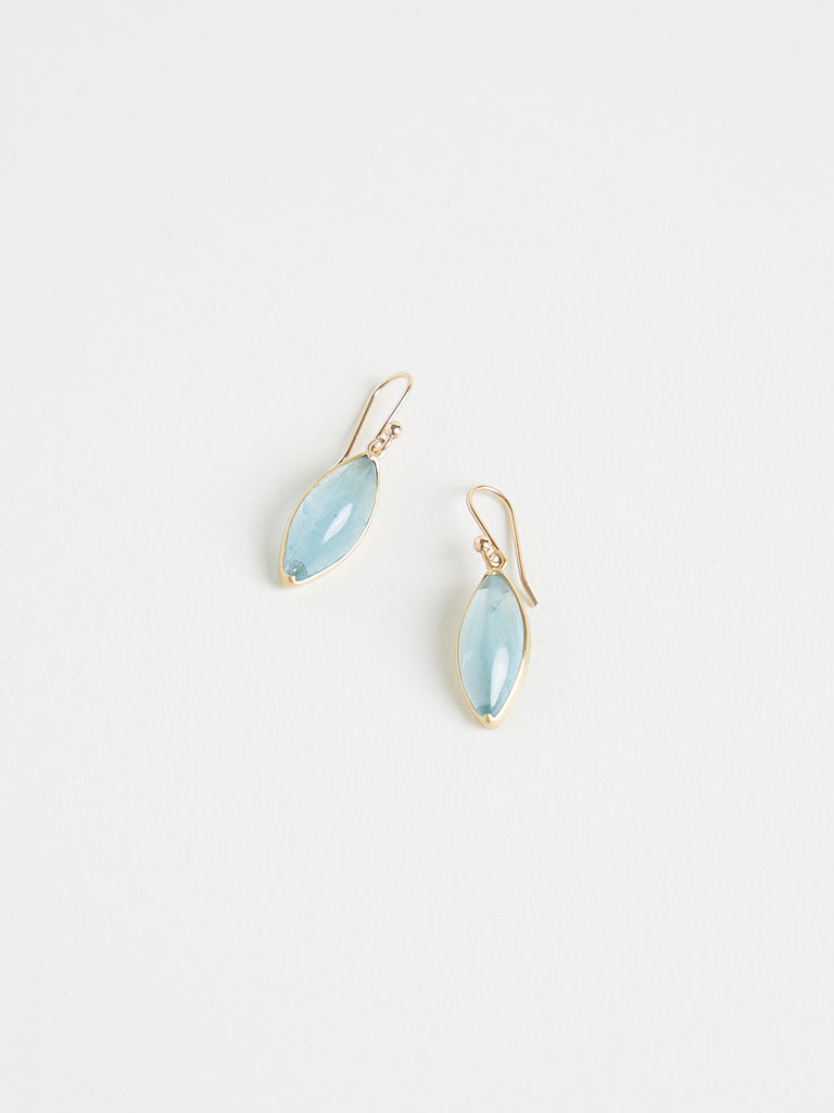 Gabriella Kiss - Marquis Cabochon Aquamarine Earrings on 18k Yellow Gold