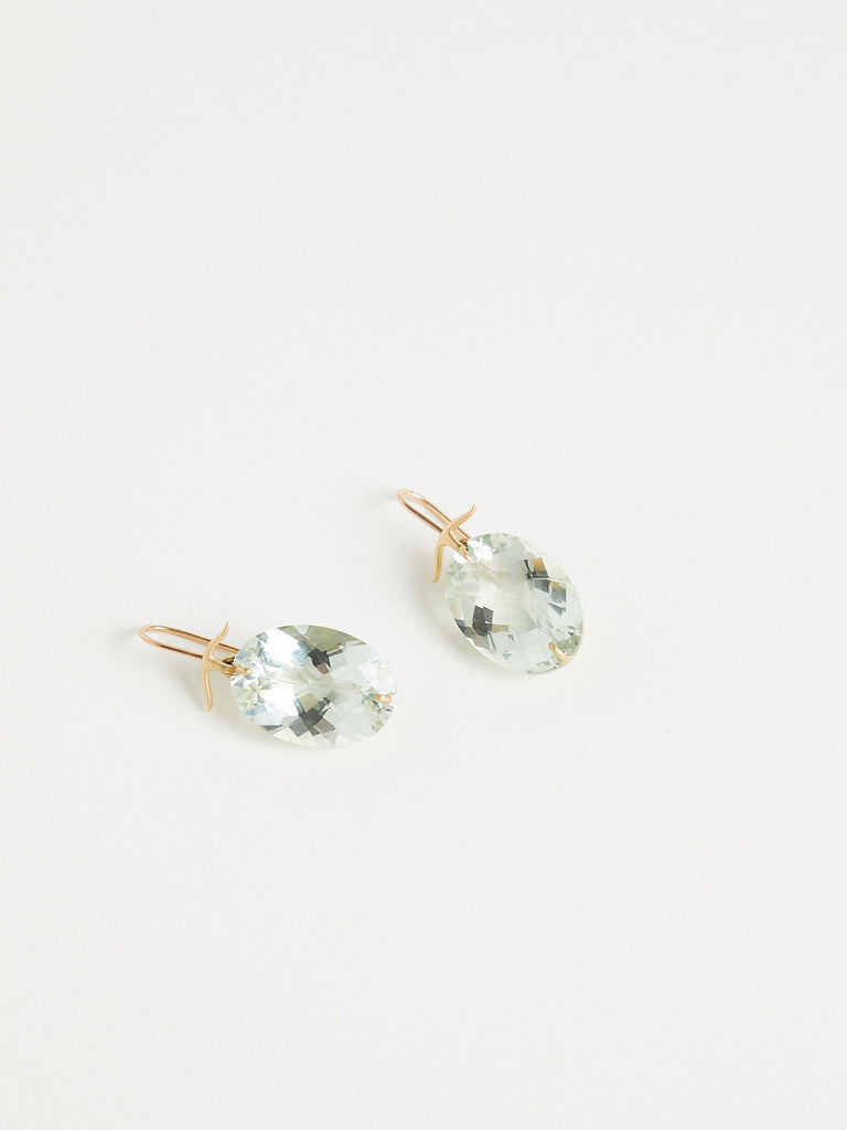 Gabriella Kiss - Oval Faceted Green Amethyst Earrings with 14k/18k Yellow Gold
