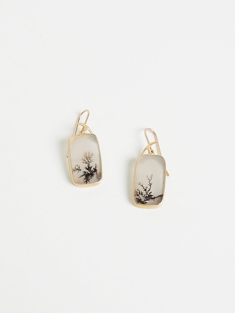 Gabriella Kiss Long Cushion Dendritic Quartz Earrings in 18k Yellow Gold