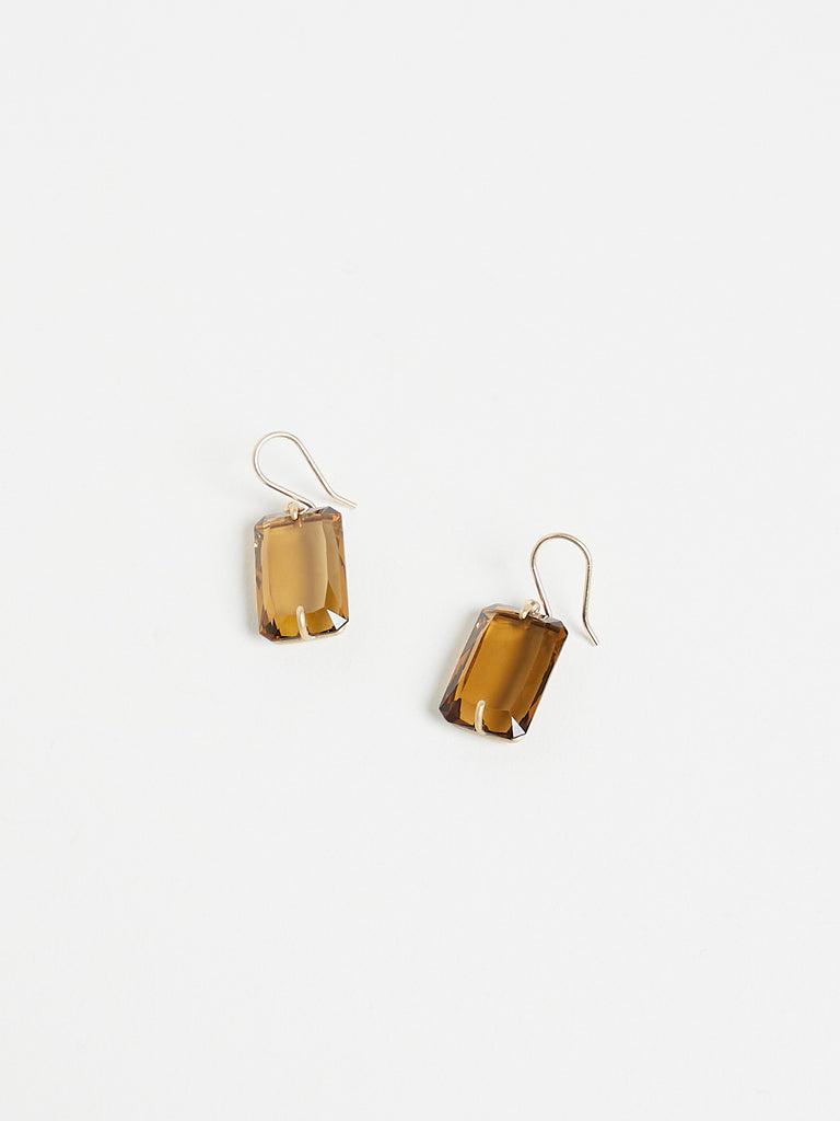 Gabriella Kiss Rectangular Faceted Whisky Quartz Earrings in 18k Yellow Gold