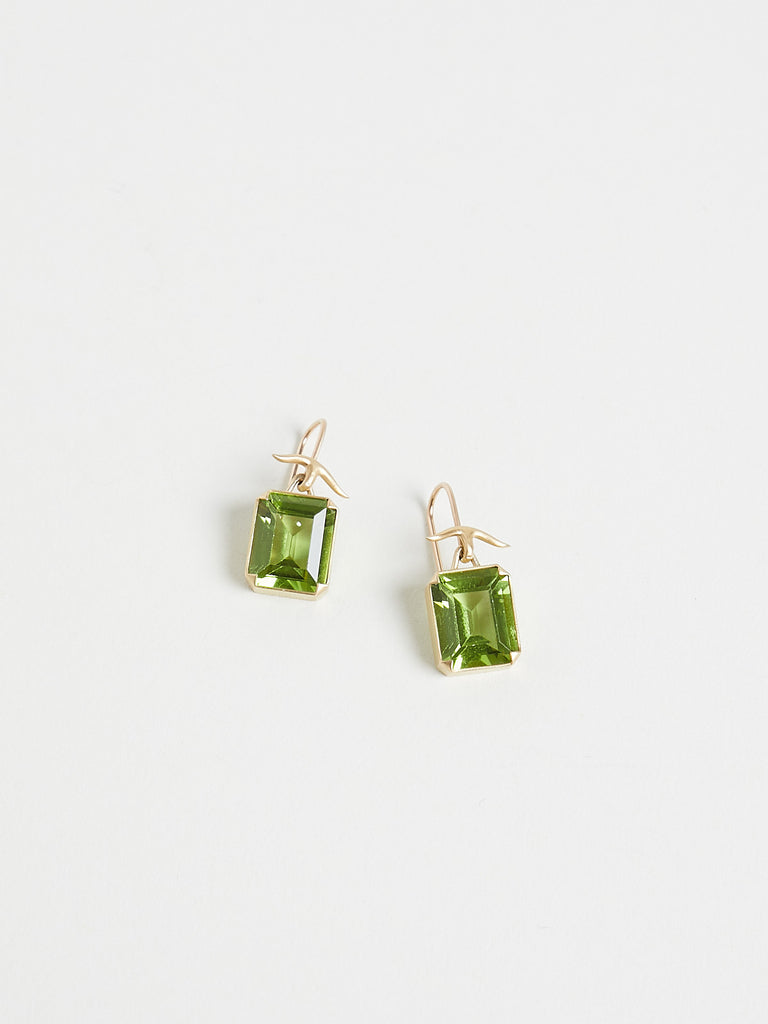 Gabriella Kiss Rectangular Faceted Peridot Earrings in 18k Yellow Gold