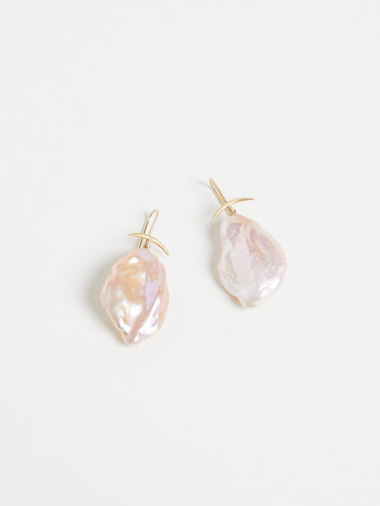 Gabriella Kiss Baroque Pink Freshwater Pearl Earrings in 18k & 14k Yellow Gold