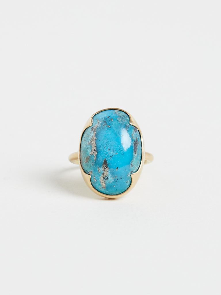 Gabriella Kiss Large Persian Turquoise with Pyrite Ring in 18k Yellow Gold