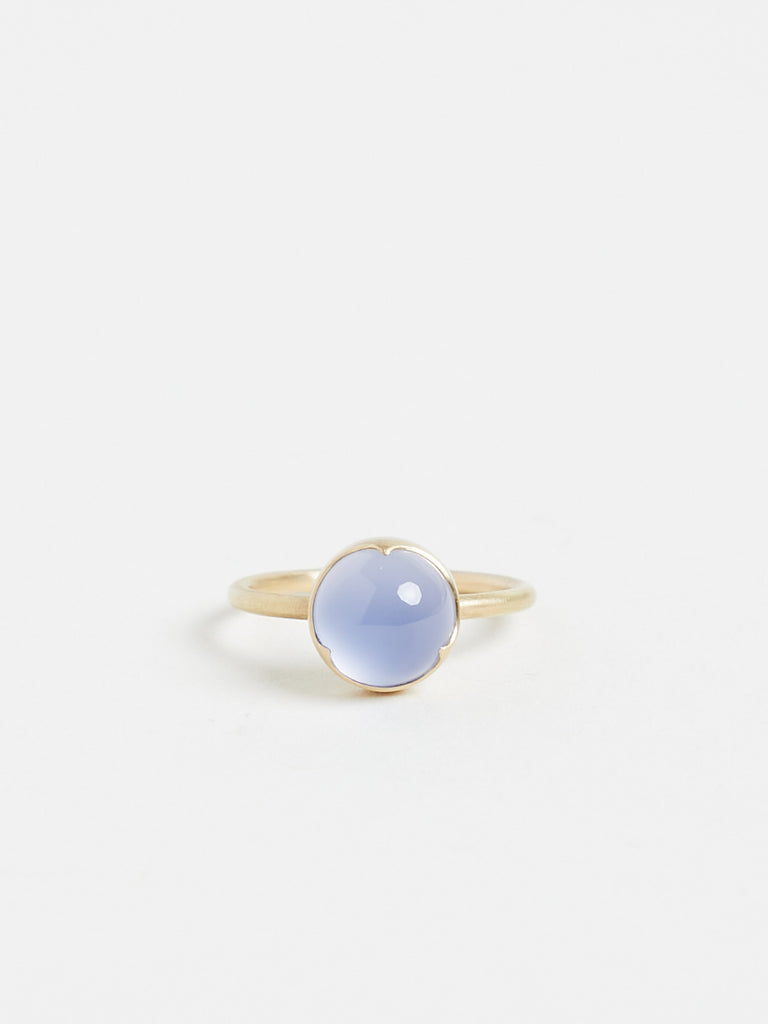 Gabriella Kiss 3ct Round Blue Chalcedony Ring in 18k Yellow Gold