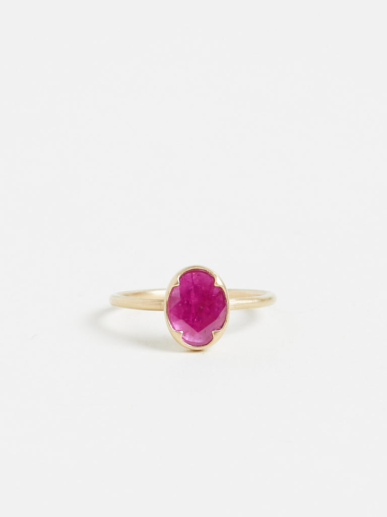 Gabriella Kiss 1ct Oval Rose Cut Ruby Ring in 18k Yellow Gold