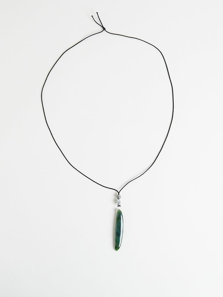 Gabriella Kiss - Nephrite Jade Bean Necklace with Keshi Pearl & Labradorite on Silk Cord
