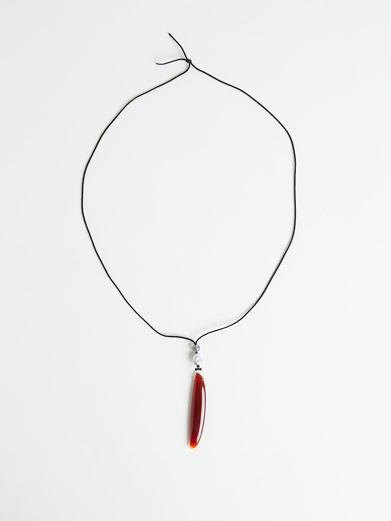 Gabriella Kiss - Carnelian Bean Necklace with Keshi Pearl & Labradorite on Silk Cord