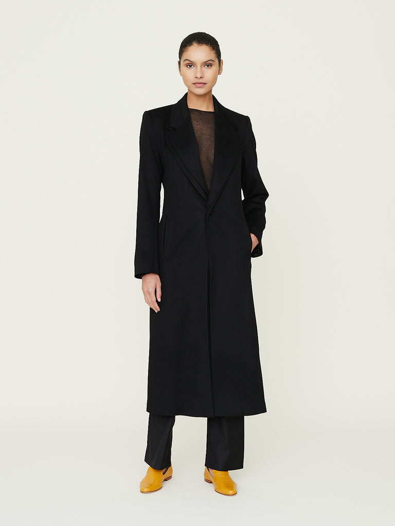 Gabriela Coll Garments No. 64 Loro Piana Wool Double Collar Coat in Black