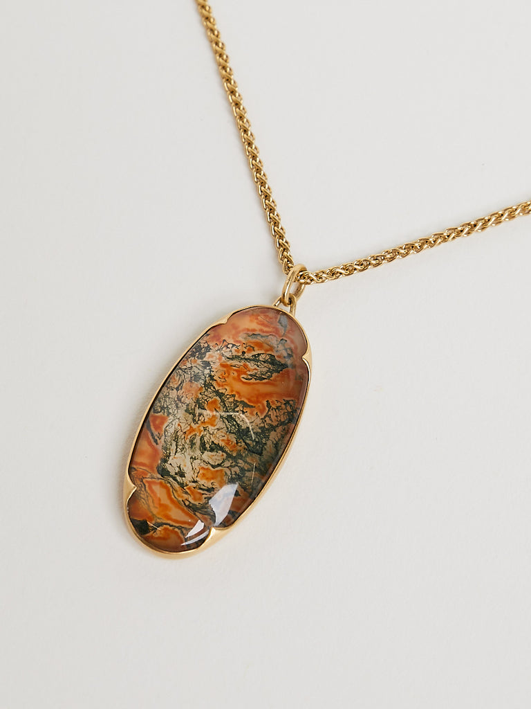 Gabriella Kiss Moss Agate/Crystal Necklace in 18k Yellow Gold