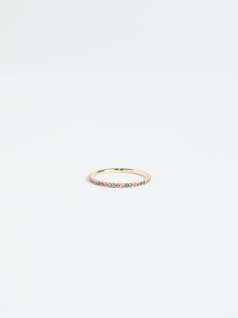Ileana Makri - Thread Band with Pink Sapphires and Green Diamonds in 18k Yellow Gold