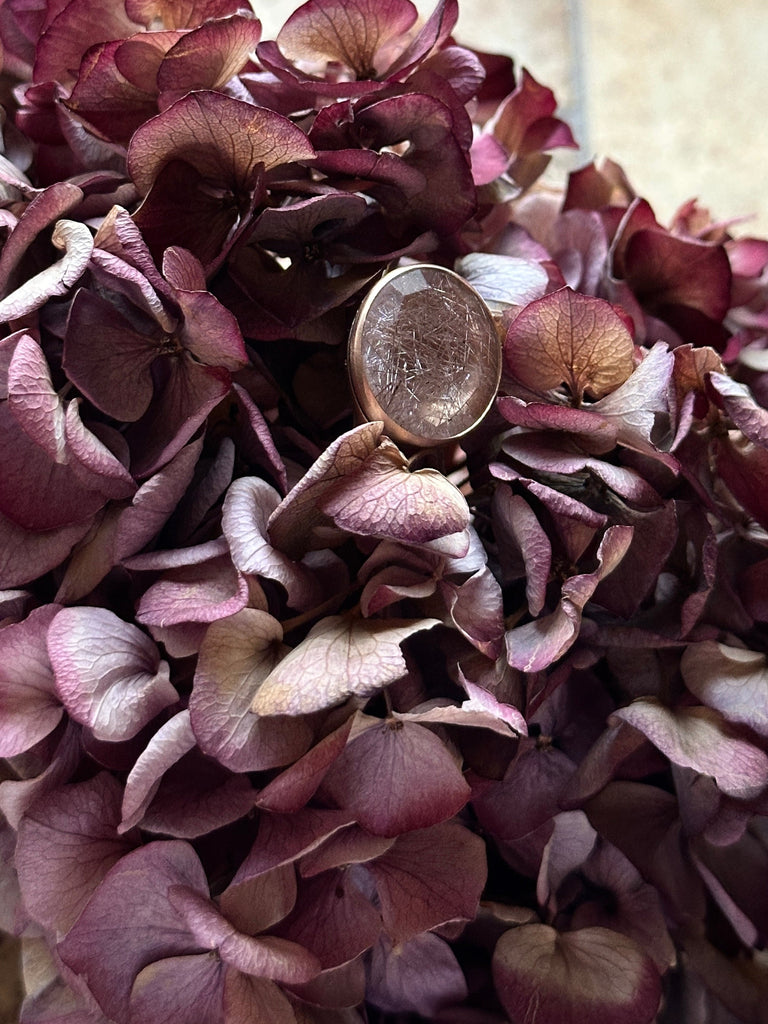 Blue Simple Ring with 11ct Rose Rutilated Quartz on 9k Rose Gold