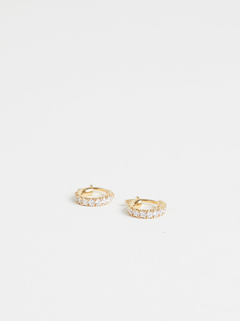 Ileana Makri Midi Hoops with White Diamonds in 18k Yellow Gold