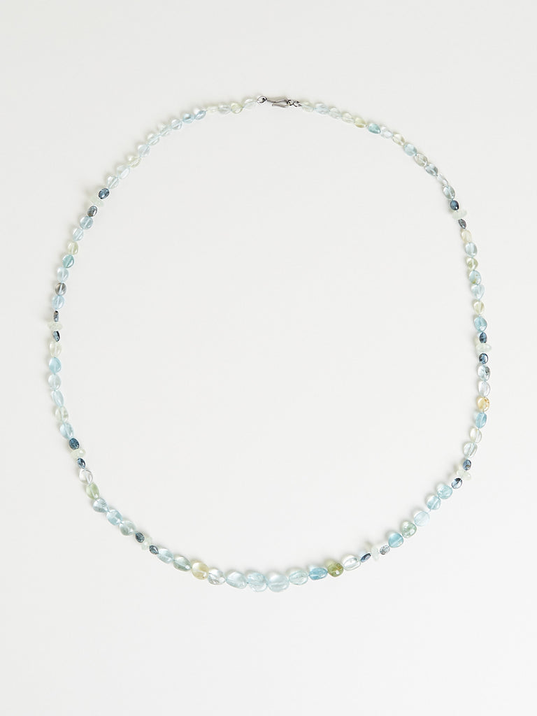 Ileana Makri Oval Aquamarine and Prenite Bead Necklace with Oxidised 9k White Gold Clasp