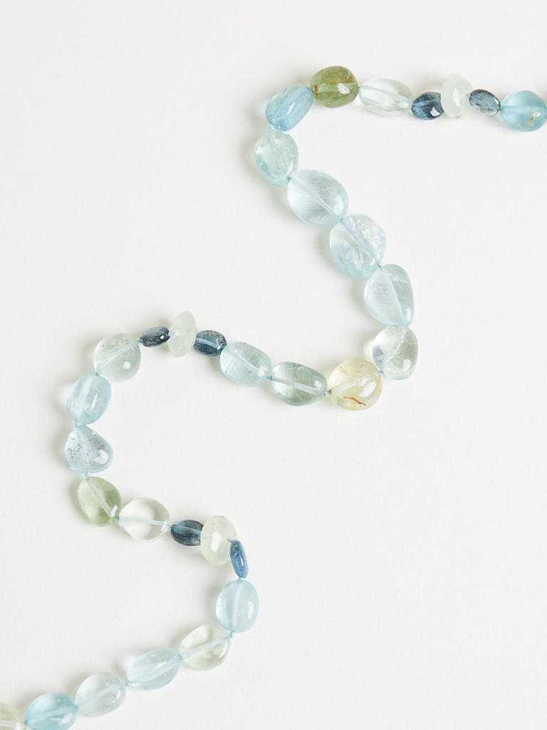 Ileana Makri Oval Aquamarine and Prenite Bead Necklace with Oxidised 9k White Gold Clasp