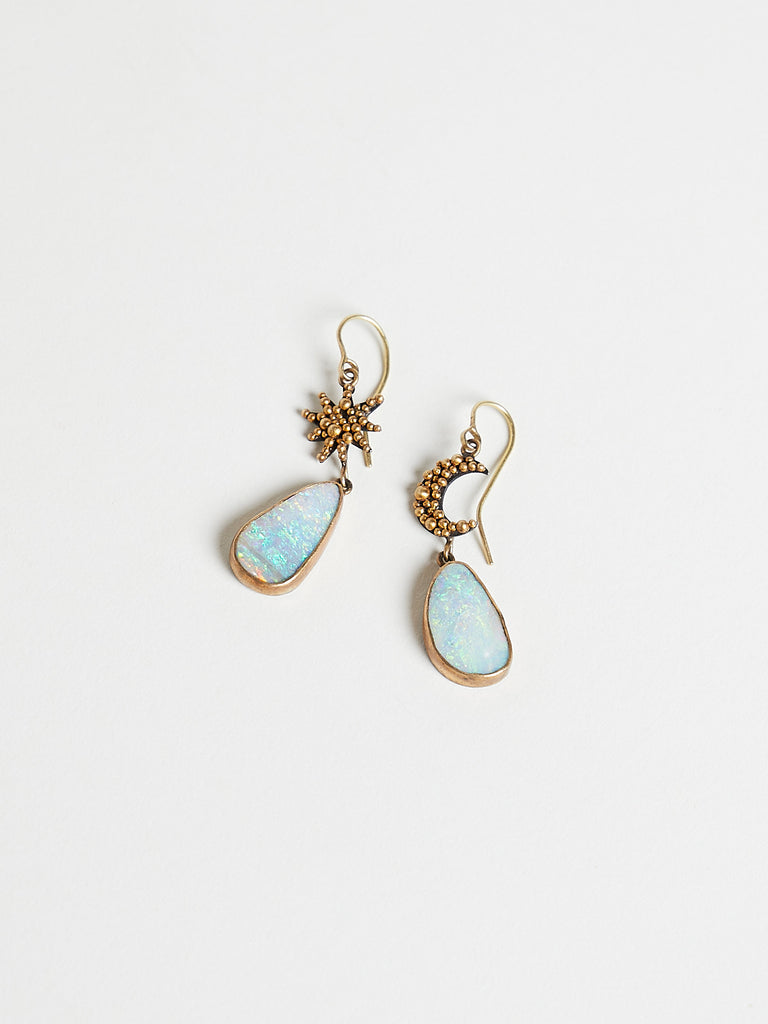 Judy Geib - Sun and Moon Granulated Opal Drops Earrings in 24k, 18k Gold and Silver