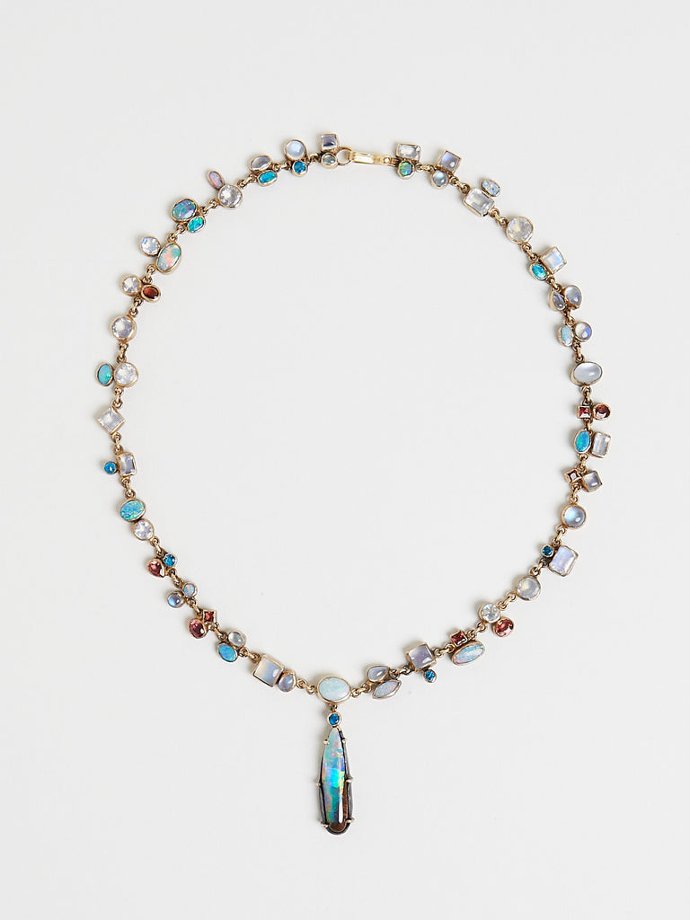 Judy Geib Fiery Opal Drop Necklace with Sparkly Opal, Moonstone, Orange Sapphire and Apatite, Set in 18K Gold and Silver