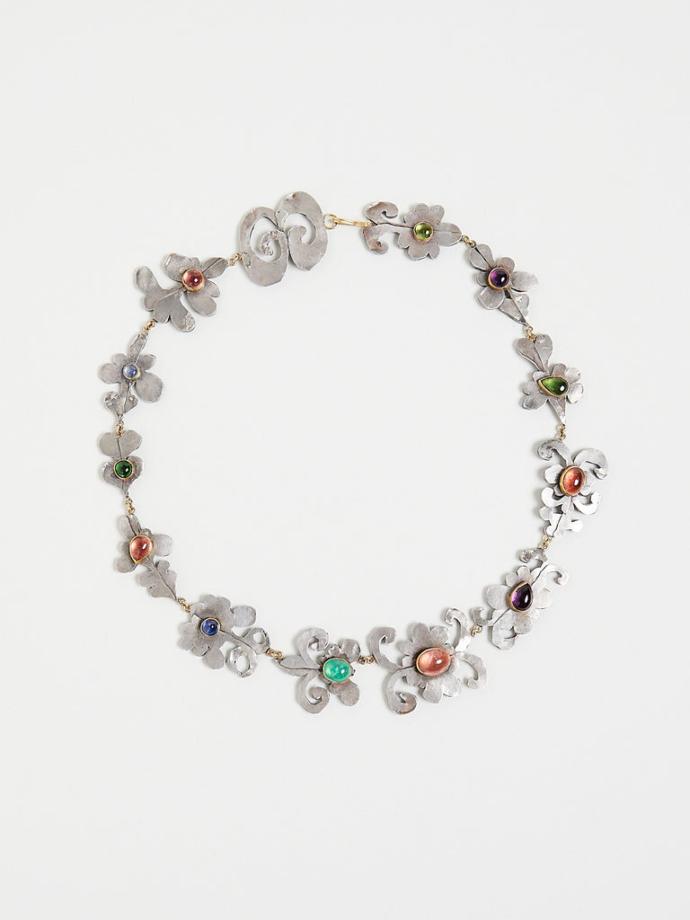 Judy Geib Pretty Shape Silver Necklace with Coloured Stones and 18k Gold Details