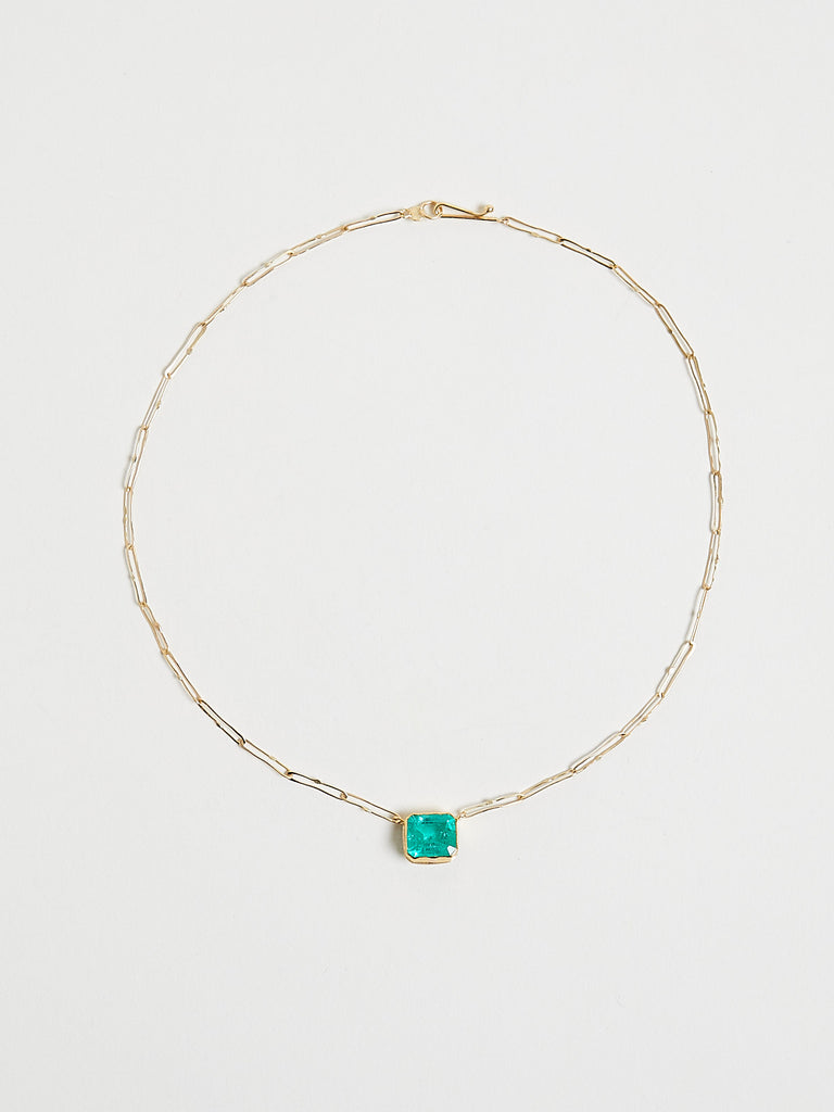 Judy Geib Echo Necklace with 5.45ct Square Colombian Emerald, set in 18k Gold