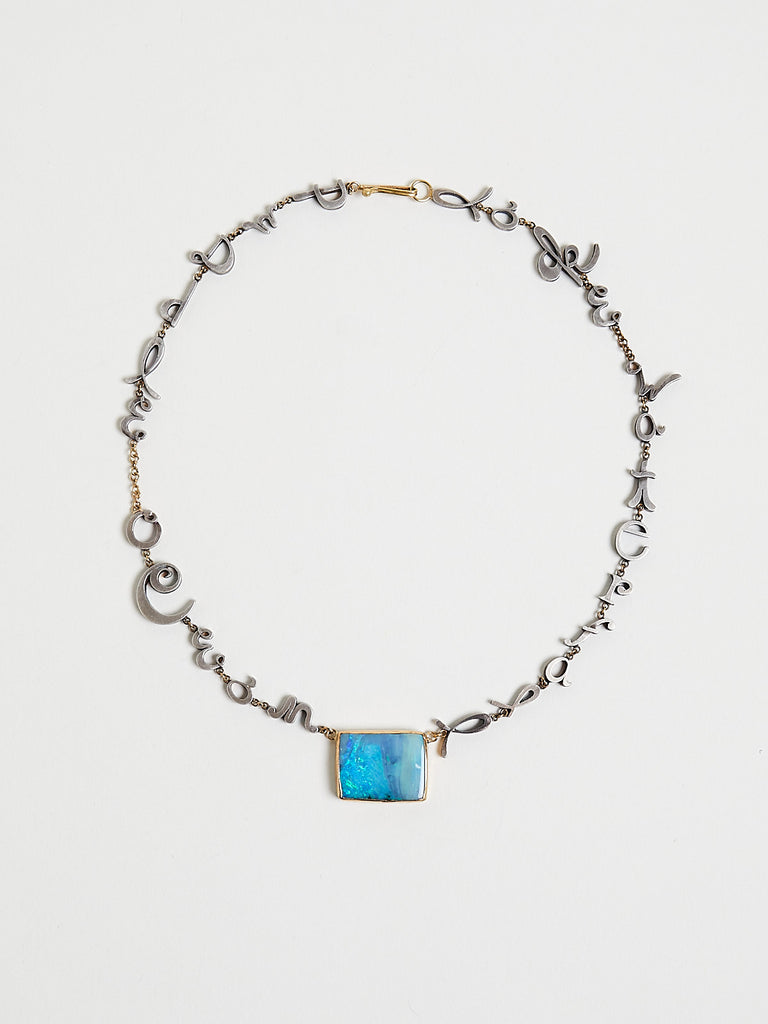 Judy Geib Ocean Puddle Late Waterfall Necklace with Lovely Blue Opal Center, Set in 18K Gold and Silver
