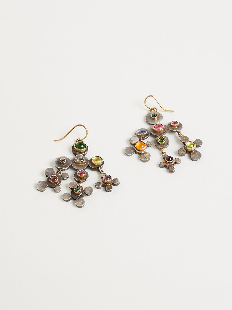 Judy Geib Silver Squash Small Chandelier Earrings with Colourful Gemstones, Set in 18K Gold