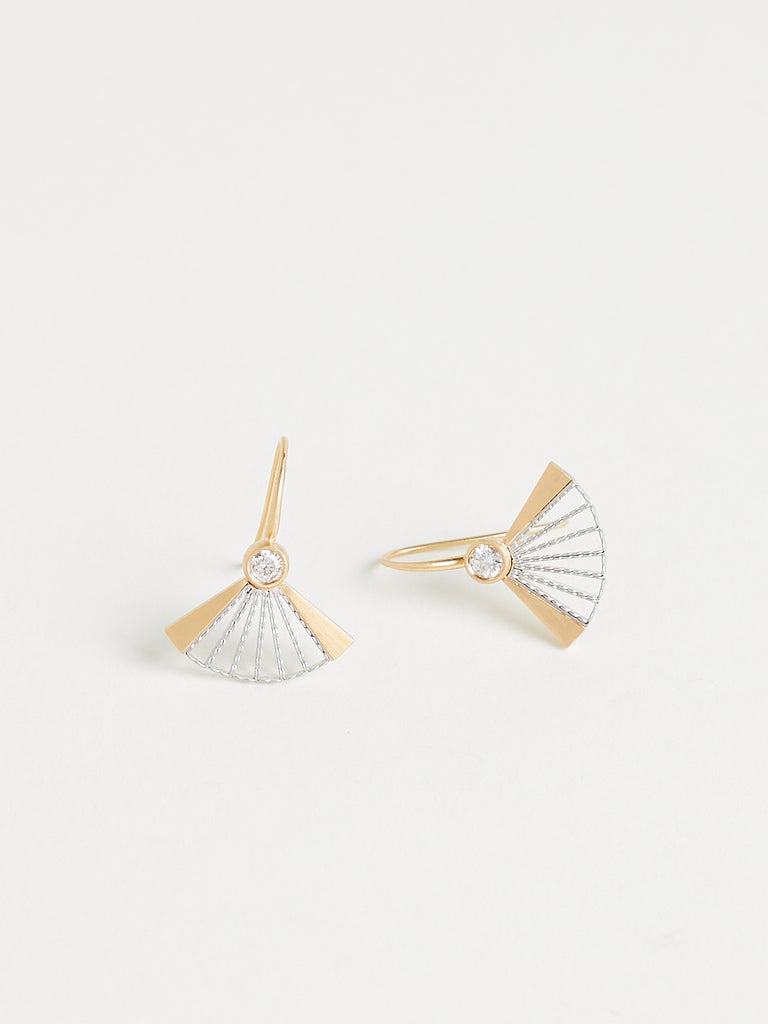Nikolle Radi Diamond Fan Earrings in 18k Yellow Gold and Platinum