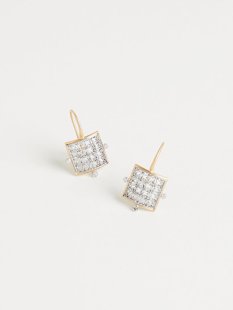 Nikolle Radi Lantern Earrings with White Diamonds in 18k Yellow Gold and Platinum
