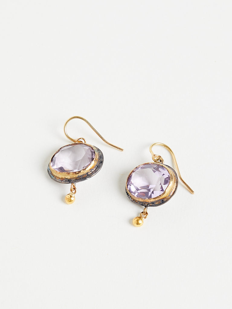 Judy Geib Rose de France Oval Dangle Earrings in 18k Yellow Gold and Sterling Silver with 24k Yellow Gold Drop