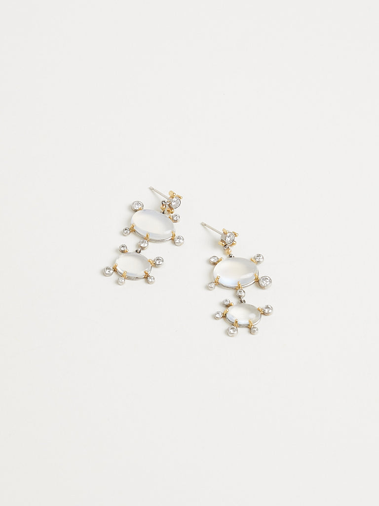 Judy Geib Playful Earrings with Diamond and Moonstone, Set in 18k Gold and Platinum