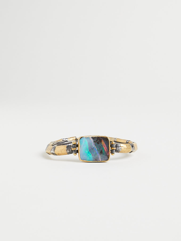 Judy Geib Vibrant Square Boulder Opal Bracelet with 24k and Silver Striped Band