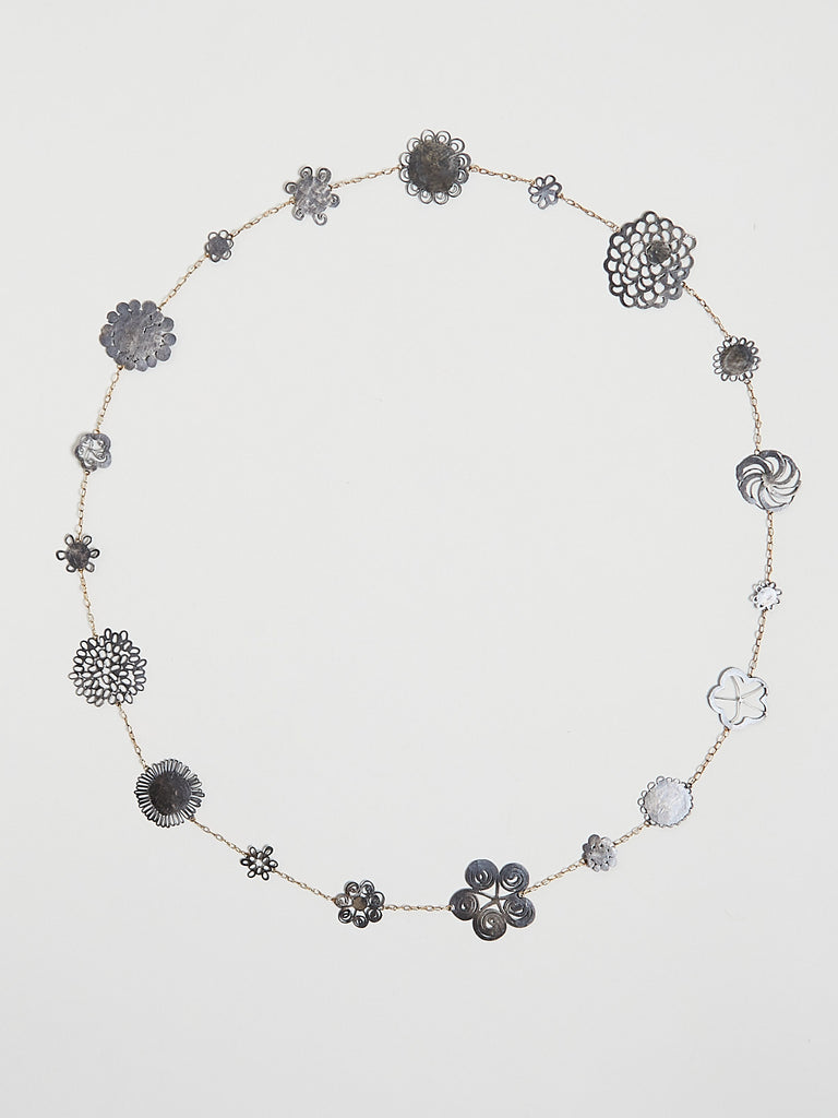 Judy Geib Erewhon Long Flowery Necklace in Silver and 18k Gold