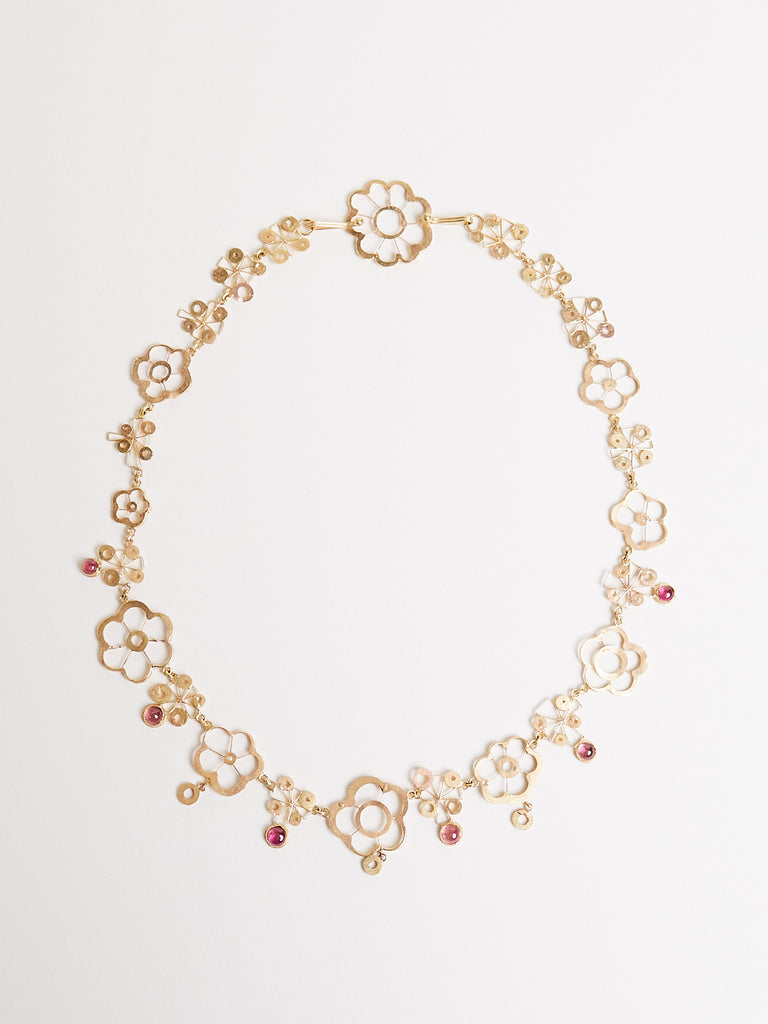 Judy Geib Cherry Blossom Necklace with Pink Tourmaline on 18k Yellow Gold