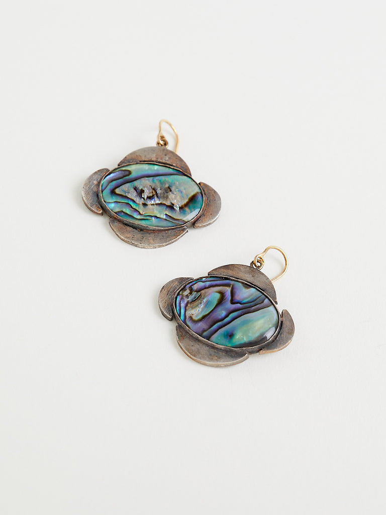 Judy Geib Medieval Folklorish Earrings with Abalone in Silver
