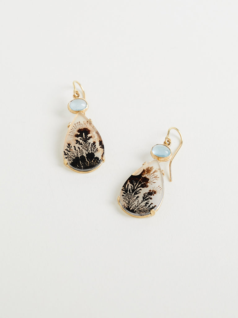 Judy Geib Dendritic Pear Shaped Earrings with Aquamarine on 18k Yellow Gold