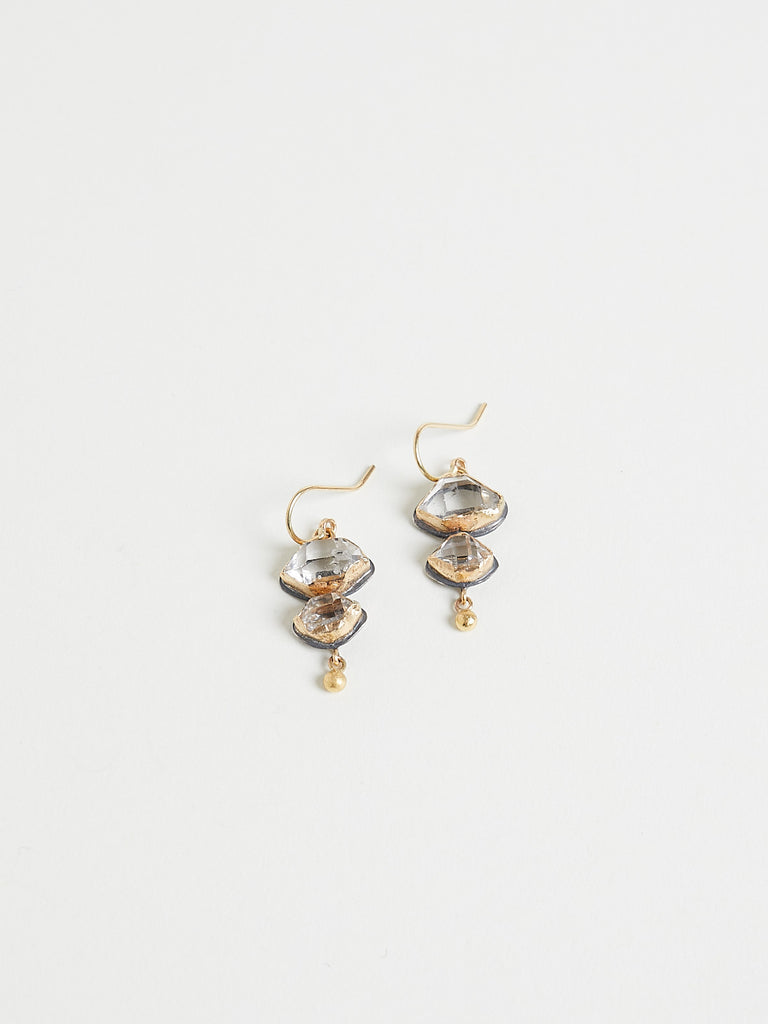 Judy Geib Herkimer Diamond Double Drop Earrings With 24k Yellow Gold Ball, Set In 18k Yellow Gold And Silver