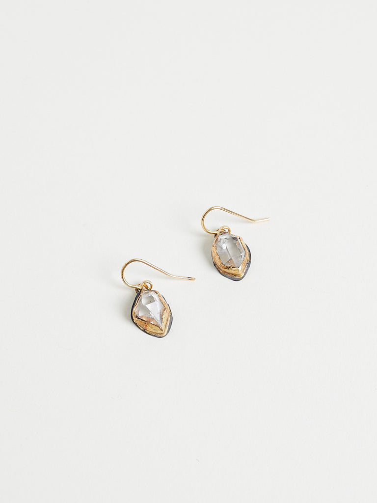 Judy Geib Single Drop Herkimer Diamond Earrings, Bezel Set, In 18k Yellow Gold And Silver