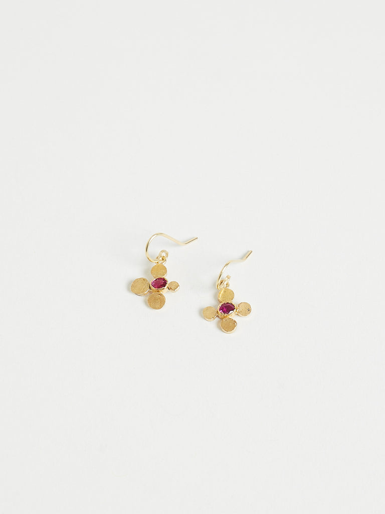 Judy Geib Adorable Ruby Earrings With Four 22k Yellow Gold Squashes Surrounding, With 18k Yellow Gold Details