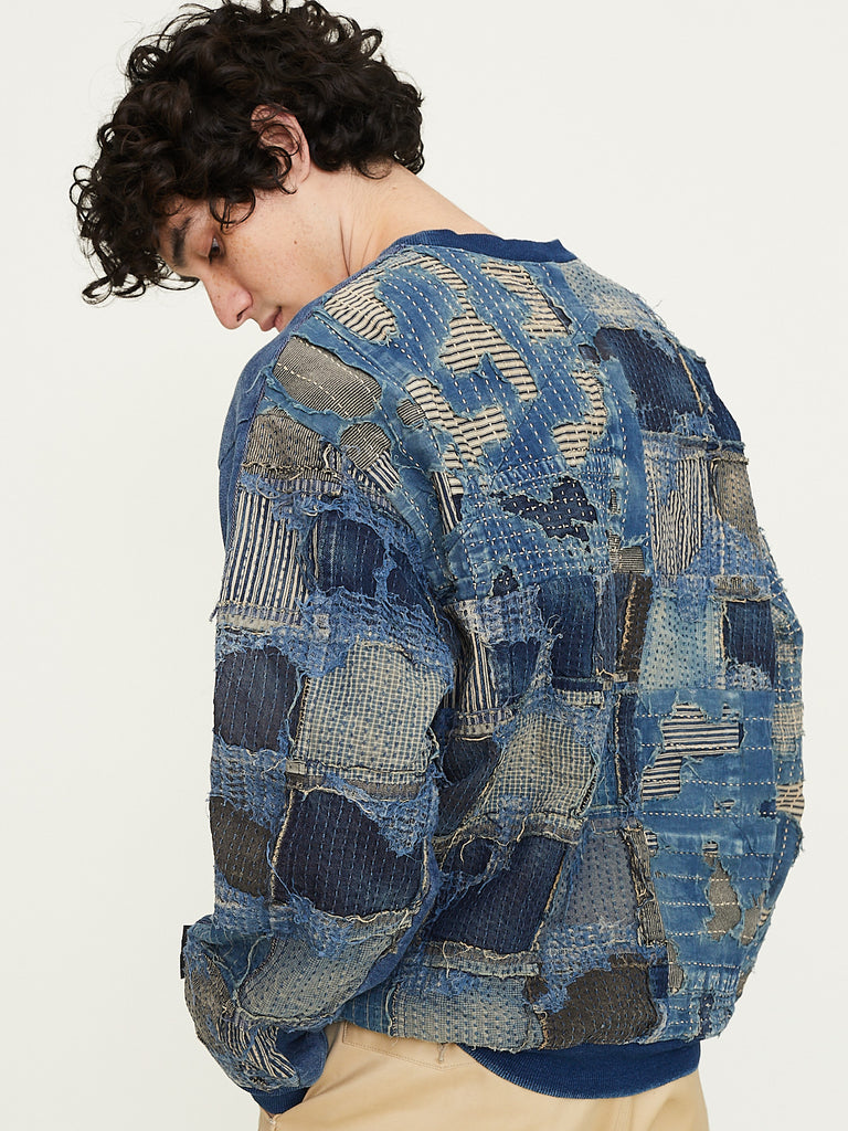 Kapital Indigo x Boro 2 Tones Big Sweater in Indigo