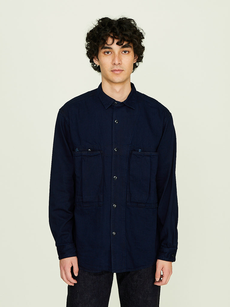 Kapital - 8oz Indigo x Indigo Denim Anorak Shirt in Indigo