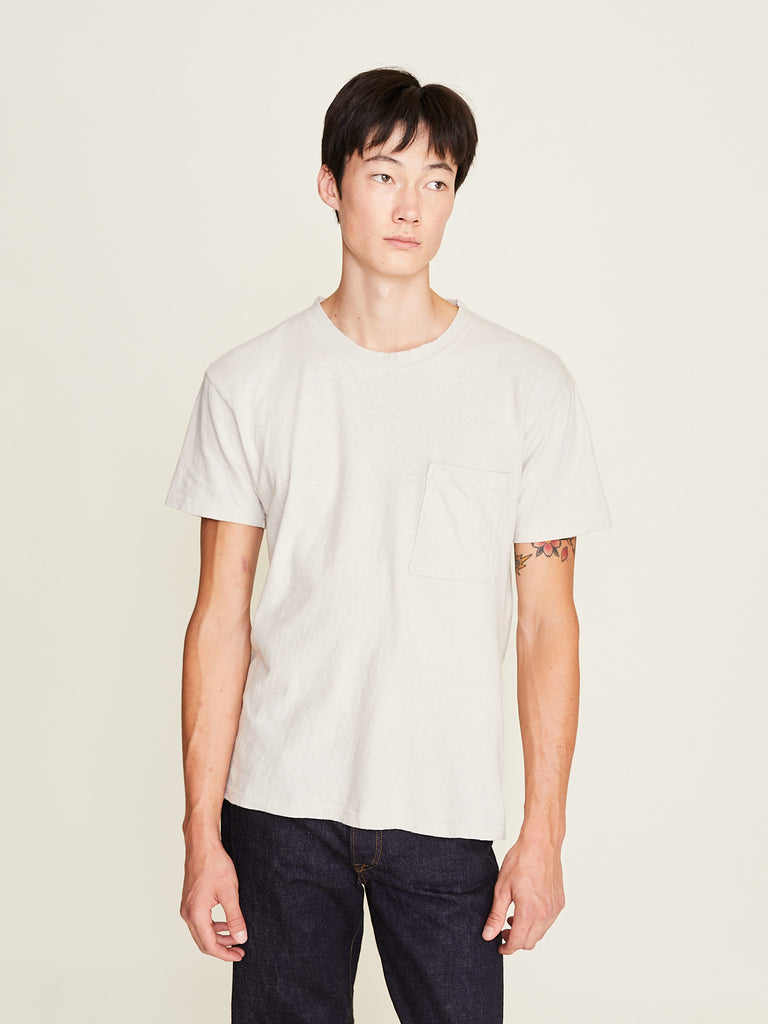 Kapital - Gauze Jersey Crew Pocket Tee in Ivory