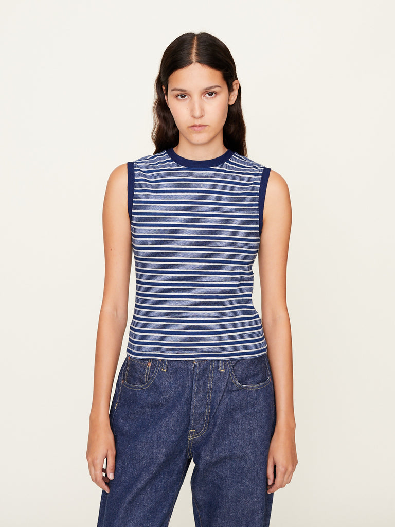 Kapital - IDG Stripe Jersey Non-Sleeve Tee in Taki Stripe