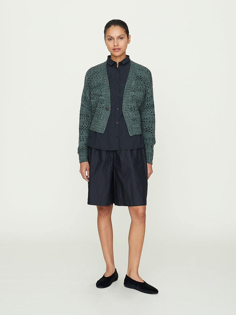 Knitbrary Lacy Stitch Cardigan in Beetle