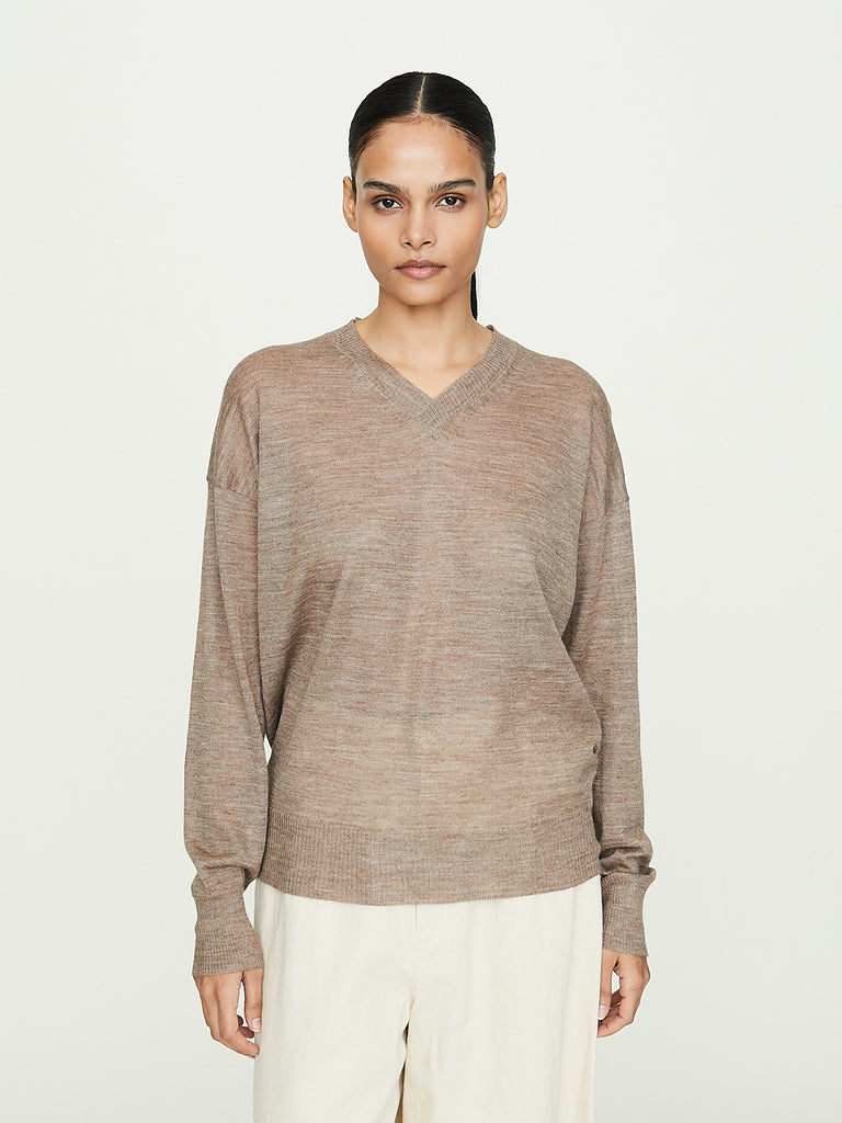 Knitbrary V-Neck Sweater in Coffee Latte