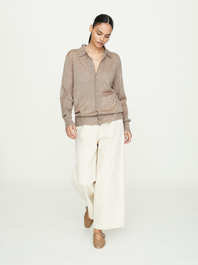 Knitbrary Collar Cardigan in Coffee Latte