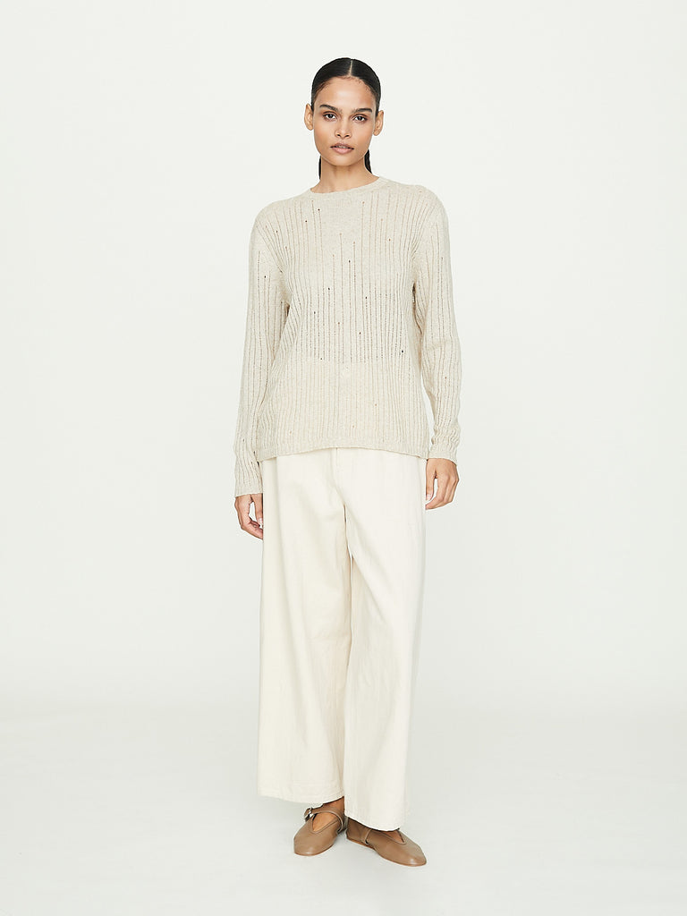 Knitbrary Ribbed Loose-Knits Sweater in Natural