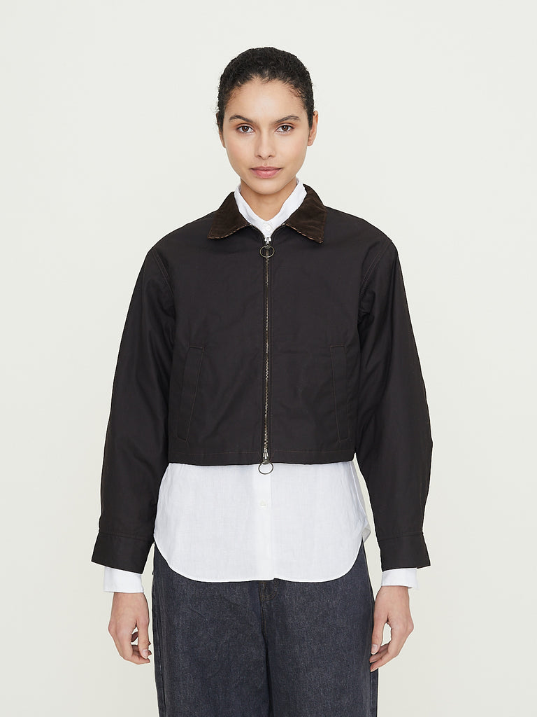 Kapital Cotton Oil Coating Cropped Drizzler Jacket in Brown