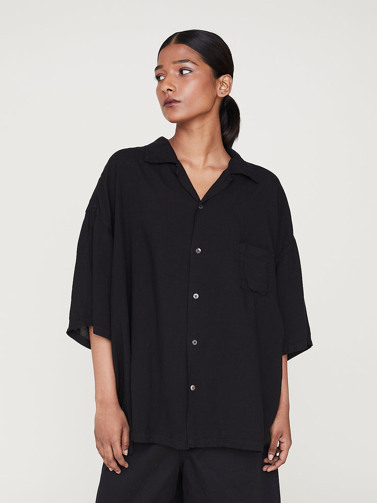 Kapital Soft Linen Open Collar Big Shirt in Black