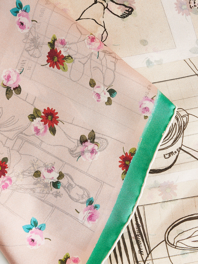 Konrad Albert Scarf in Diary/Cream with Pink Fiori Bavarese