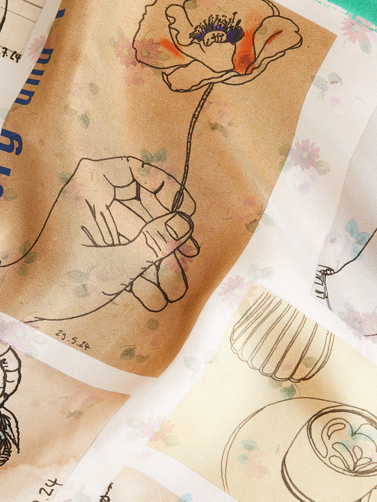 Konrad Albert Scarf in Diary/Cream with Pink Fiori Bavarese