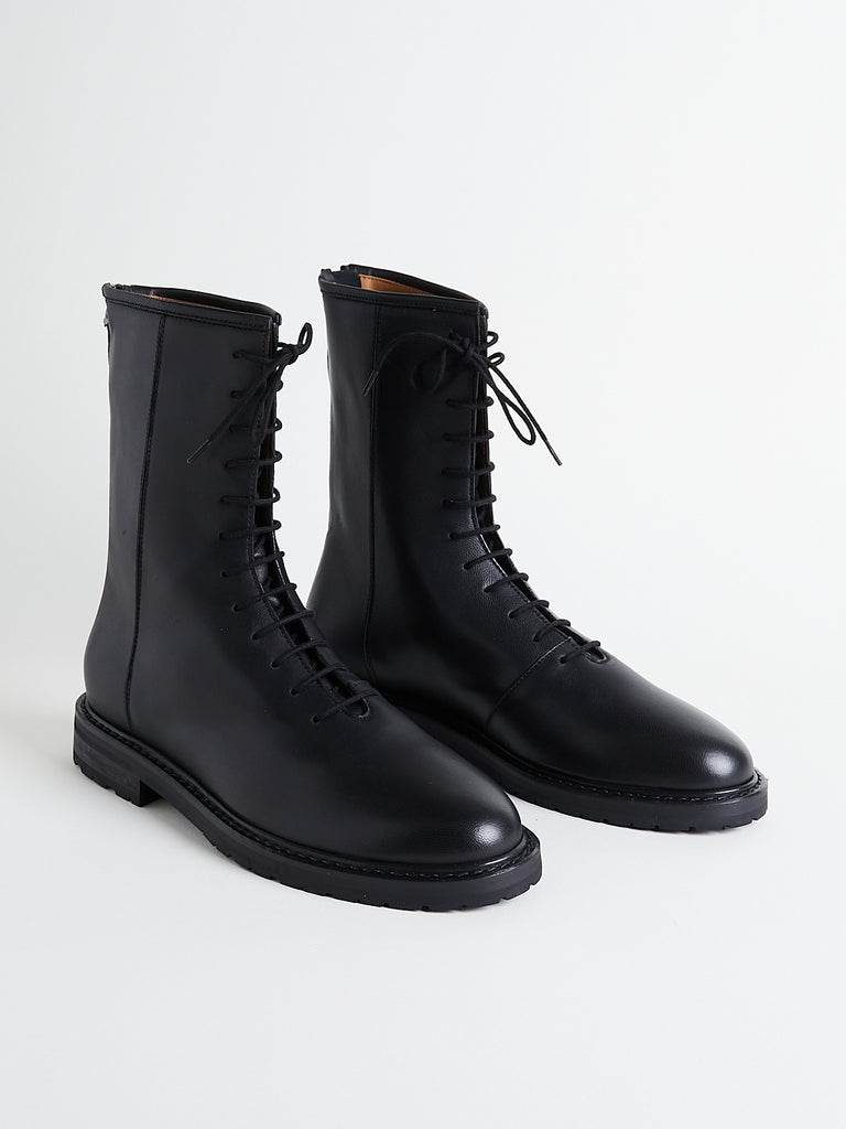 Legres Combat Boot in Black Nappa