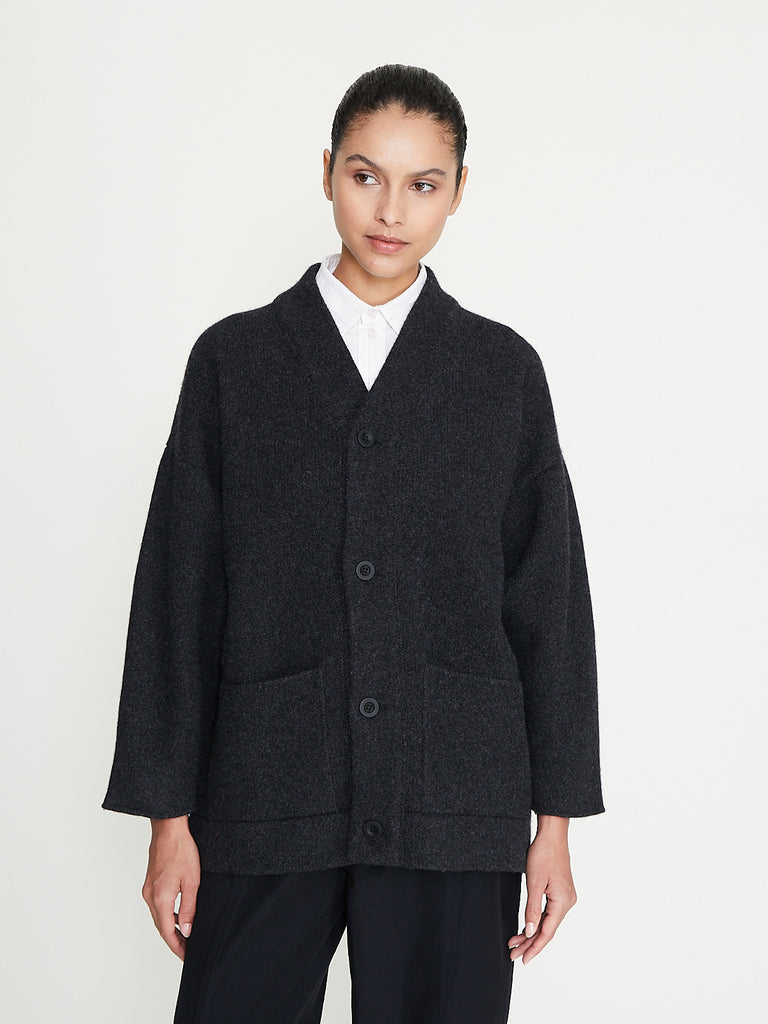 Toogood - The Librarian Cardigan in Felted Lambswool Charcoal